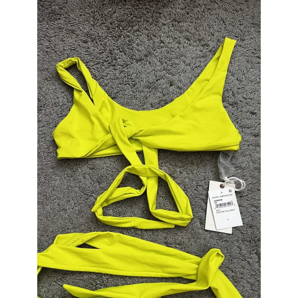 Good American 10 Ways to Wear Plunge Convertible Bikini Set Electric Yellow